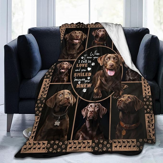 Labrador Blanket Gifts for Girls Boys Chocolate Lab Dog Lovers Throw Blankets Cozy Plush Fleece America Flag Flannel Fuzzy 50"X40"