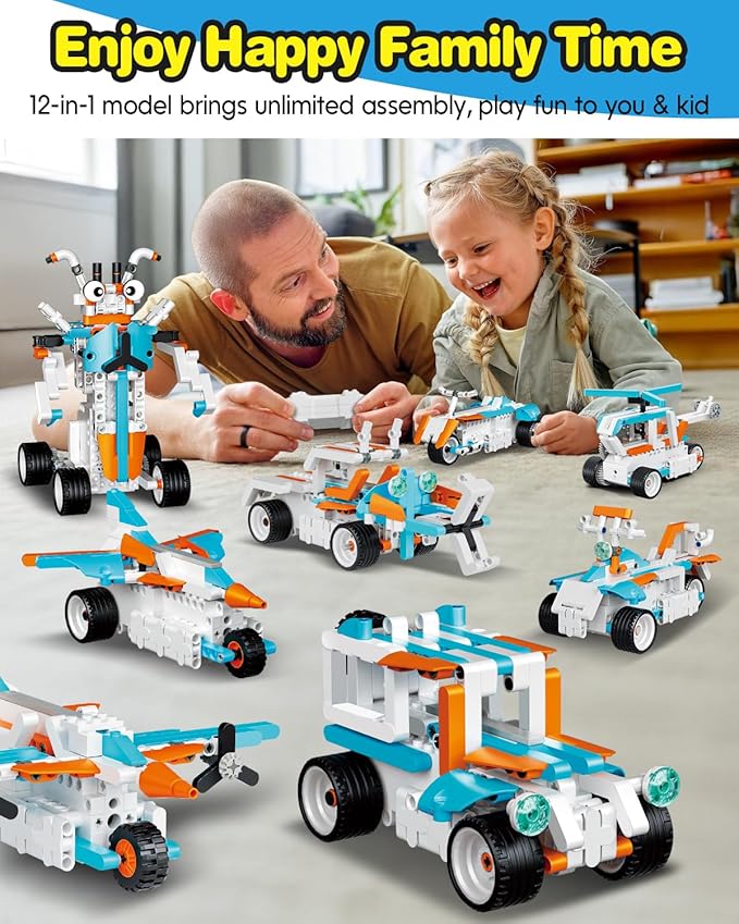 12in1 Technique Car Building Blocks Set, Remote & APP Control Robot/Car/Plane/Jeep/Motorcycle/Fighter, Stem Kits for Kids Age 8-10, Engineering Building Toys, Birthday Xmas Gifts for Boys Girls 8-12