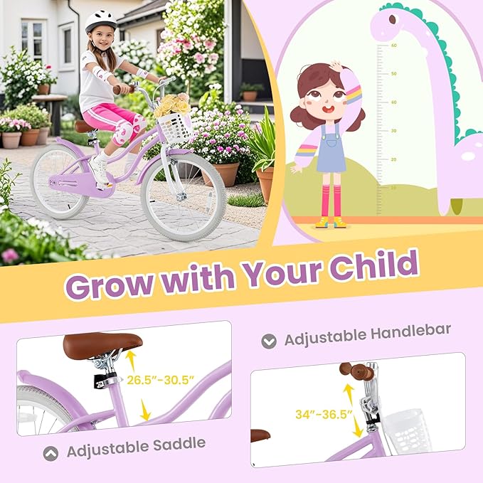COSTWAY Kids Bike, 12 14 16 18 Inch Toddler Bike Children Bicycle w/Training Wheels, Hand & Coaster Brakes, Adjustable Saddle & Handlebar, Basket, Bell, Kids Bicycle for Girls Boys Aged 3-8 Years Old