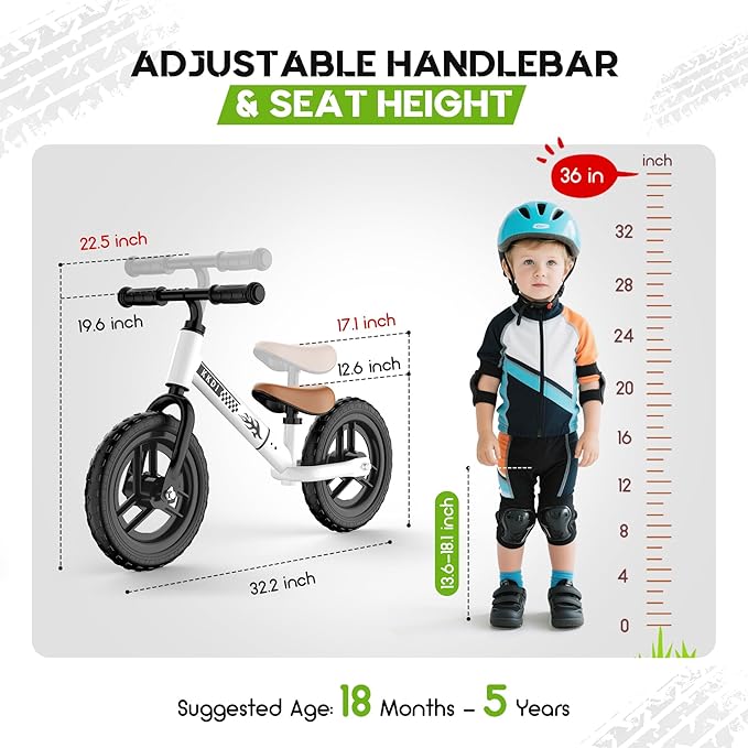 Toddler Balance Bike for 2-5 Year Old,Kids Balance Bike with Fender,Kids Bicycle for 2 3 4 5 Years Old Boy Girl Birthday Christmas Toy Gift,Adjustable Seat/Handlebar,Flat-Free LED Tires,10Min Assembly