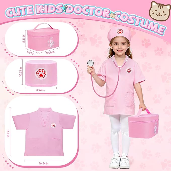 Doctor Kit for Girls, 27 Pcs Veterinarian Playset with Walking Cat Toy, Carrying Bag, Stethoscope & Dress Up Costume, Pretend Play Gift for Kids Toddlers Ages 3 4 5 6 Year Old