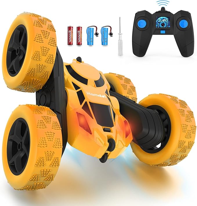 Remote Control Stunt Car for Kids, 360° Rotating Double-Sided RC Toy Vehicle with LED Headlights, 4WD 2.4GHz Rechargeable Electric Car, Boys & Girls Toy, Birthday Ages 6–12