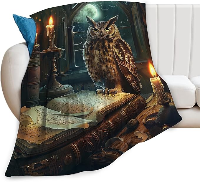 Owl Blanket Owls Gifts for Women Girls Book Throw Blanket Cozy Plush Fleece Flannel Lightweight Fuzzy Party Blankets for Bed Decor 80"X60"