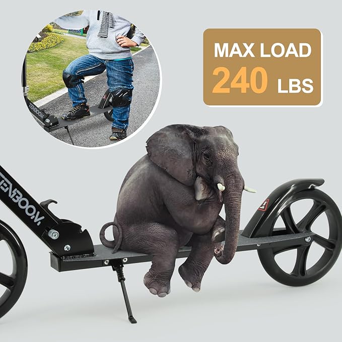 Kick Scooter for Ages 6+, Kids, Teens & Adults. Max Load 240 LBS. 8IN Big Wheels for Kids, Teens & Adults, 3 Adjustable Levels
