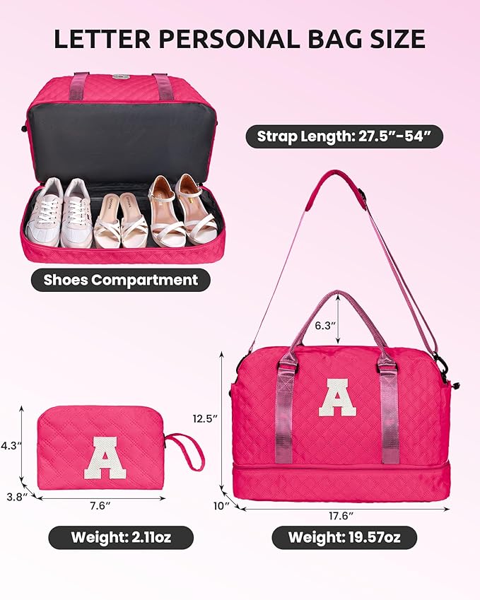 Travel Essentials for Women, Girl Birthday Gift-Initial Travel Bag with Shoe Compartment, Weekender Bag, Monogram Overnight Bag for Women, Letter Travel Bag with Makeup Bag (Letter J)