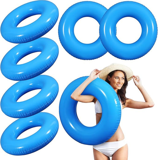 6 Pcs Inflatable Pool Floats 28 Inches Swim Tube Bulk for Adults Swimming Ring Pool Floaties for Beach Party Decorations Women and Men River Lake Summer Vacation Holiday (Blue)