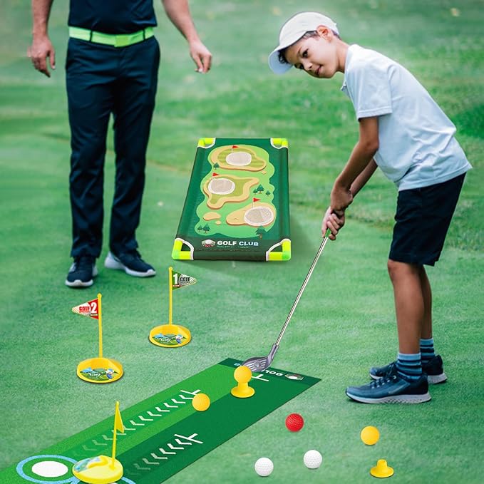 Liberry Kids Golf Club Set for 3 4 5 6 Years Old Boys Girls, Adjustable Toddler Golf Set with Putting Mat, Cornhole Board, Outdoor Indoor Sports Toy Christmas Birthday Gift