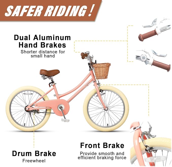 Petimini Girls Bike with Basket for 2-12 Years Old Kids, 12 14 16 18 20 Inch Bicycle with Bell Training Wheels Basket, Multiple Colors