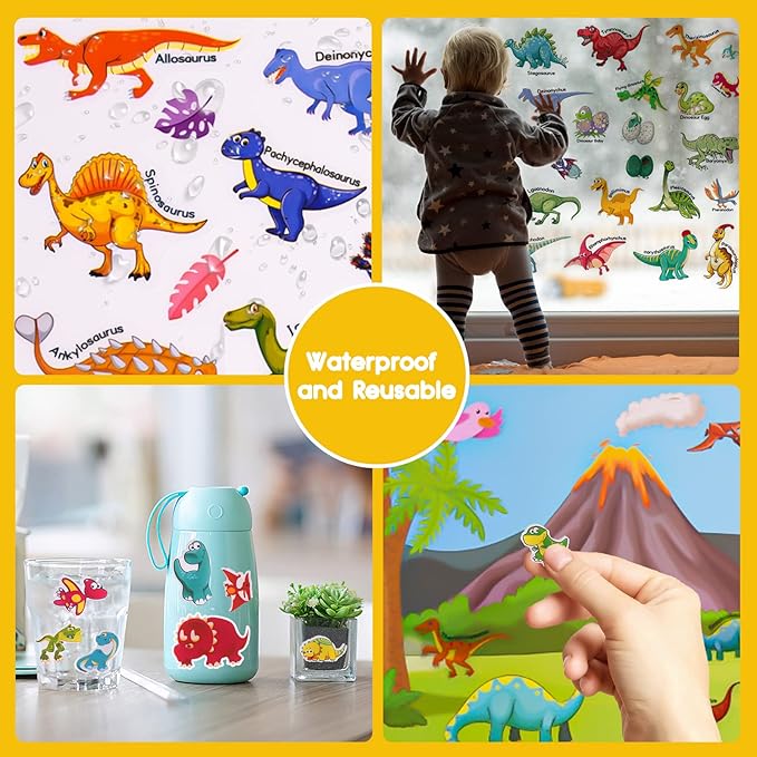 ASTARON Reusable Sticker Book for Toddlers, 88 Pcs Dinosaur Stickers Road Trip Activities Car Airplane Activities Travel Toys for Kids, Kids Quiet Time Activities (2-6 Age)