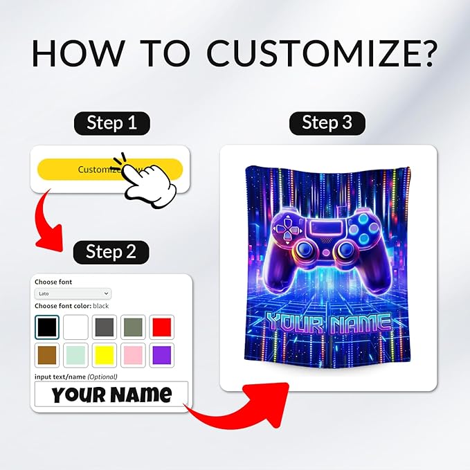 Mercuryelf Blanket for Boys Personalized Gaming Blankets Gifts - 4 Sizes Cozy Flannel Throw for Kids