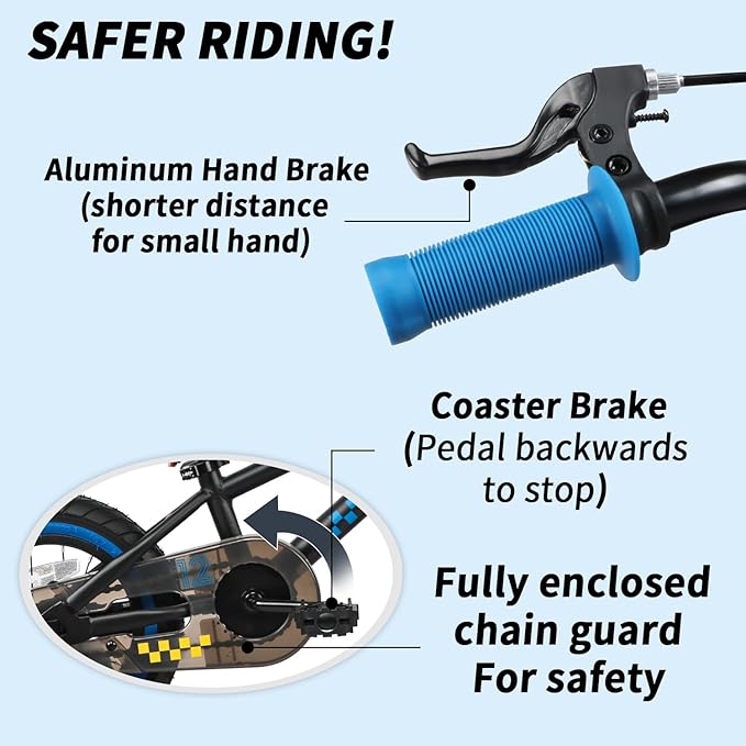 Glerc NuNu 12 14 16 Inch Kids Bike BMX Style for 2-8 Years Old Boys Girls, Toddler Bicycles with Training Wheels & Coaster Brake, Multiple Colors