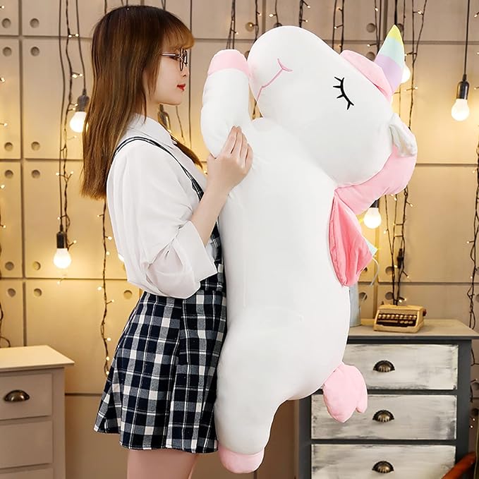 Unicorn Plush Hugging Pillow, Big Unicorn Stuffed Animal Body Pillow Toy Gifts for Kids, Valentine, Christmas (White, 39.3 in)