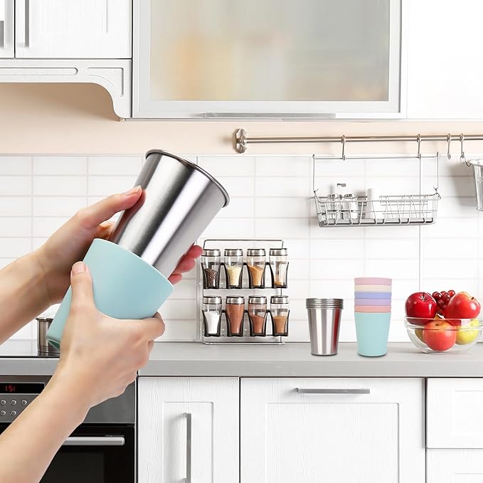 Kids Straw Cups, 6 Pack 12oz Sippy Cup With Silicone Sleeve Spill Proof, Stainless Steel Cups with Lids and Straws for Kids Girls Boys and Adults