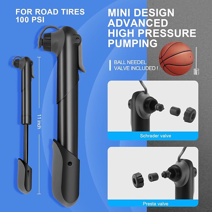 Bike Repair Kit with 120 PSI Mini Pump, 16-in-1 Multitool, Chain Tool, Tire Levers & Glueless Patches, Presta/Schrader, Under-Seat Saddle Bag — 27-Piece Bicycle Tool Set