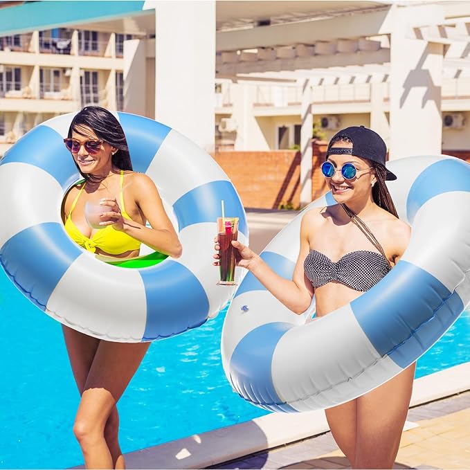 47.24 Inch Swimming Ring Jumbo Pool Floats Striped Pool Rings Inflatable Tube for Adult Swimming Summer Beach Bachelorette Wedding Party Decor