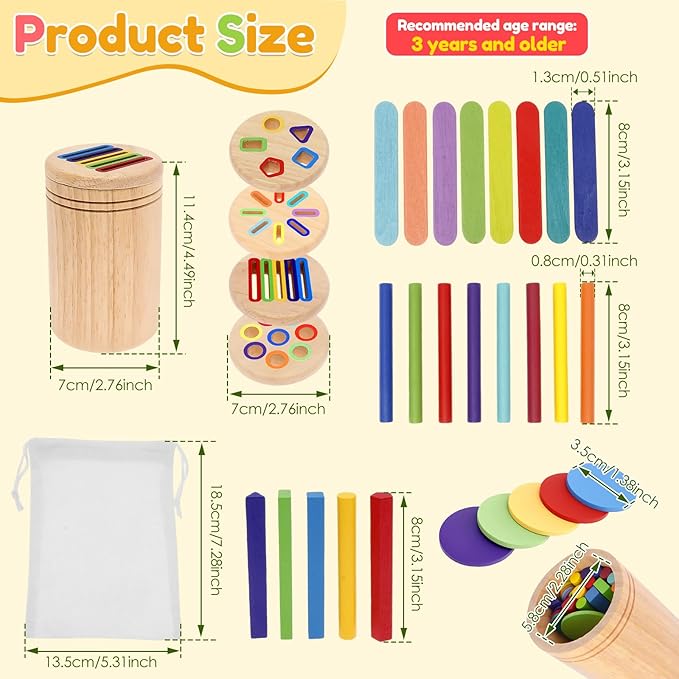 Shapes and Color Sorting Toys, 4 In1 Wooden Learning Color Sorting Toy Wood Montessori Game Set Sensory Educational Toys for Toddlers