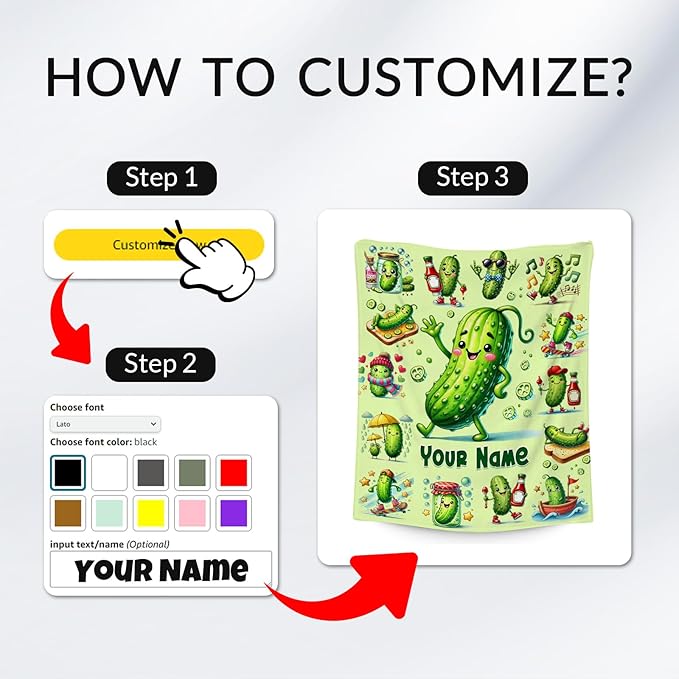 Girls Blankets Pickle Blanket Gifts for Pickle Lovers Kids Boys, Custom Name Throw, Personalized Soft Fleece Toddlers Throw for Decoration, 40"x50"