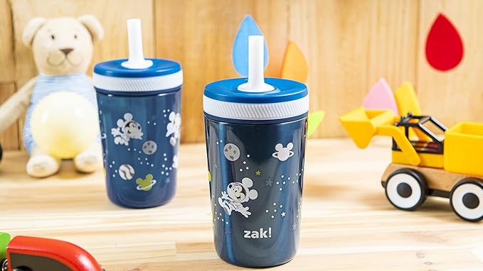Zak Designs Disney Mickey Mouse Kelso Tumbler Set, Leak-Proof Screw-On Lid with Straw, Bundle for Kids Includes Plastic and Stainless Steel Cups with Bonus Sipper (3pc Set, Non-BPA)