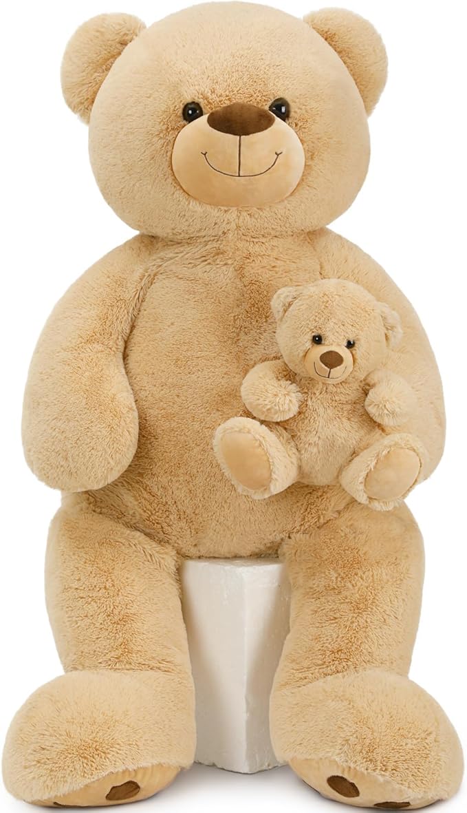 MorisMos 51 Inch Giant Teddy Bear, Big Mommy with Baby Bear Stuffed Animal Plush Gifts on Baby Shower, Brown