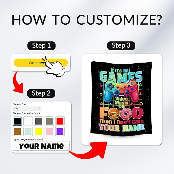 UNIKITTY Personalized Boys Blanket - Gaming Blanket for Kids Adults - 30"x40" Custom Girls Throw for Chair Office Video Games Accessories - Boys Room Decor Presents Ideas