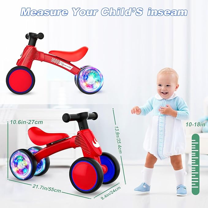 Colorful Lighting Baby Balance Bike Toys for 1 Year Old Boy Girl Gifts, 10-36 Month Toddler Balance Bike, No Pedal 4 Silence Wheels & Soft Seat First Bike, One Year Old Boy Girl Birthday Gifts.