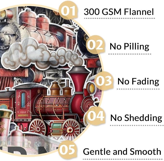 Personalized Train Blanket with Name - Soft, Fuzzy & Warm - 50"x60" Throw Size Blanket for Bed, Couch, Sofa - Red Cute Throw Gifts for Boys