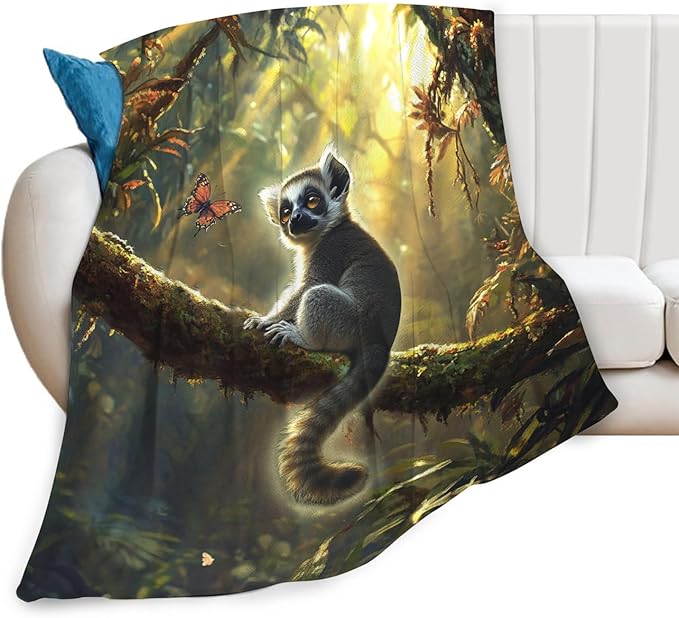 Lemur Blanket Lemurs Lovers Gifts Cozy Plush Rainforest Animal Throw Blankets Fuzzy Flannel Fleece for Girls Boys Women Men 60"X50"