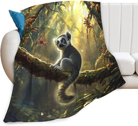 Lemur Blanket Lemurs Lovers Gifts Cozy Plush Rainforest Animal Throw Blankets Fuzzy Flannel Fleece for Girls Boys Women Men 50"X40"