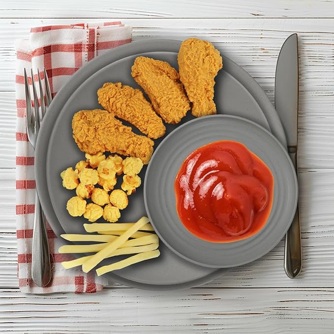 Wrova 40Pack plates and bowls sets for kitchen - Unbreakable wheat straw dinnerware sets service for 8 - Alternative plastic 40pcs dish sets for picnic,camping and R.V. - (Grey)