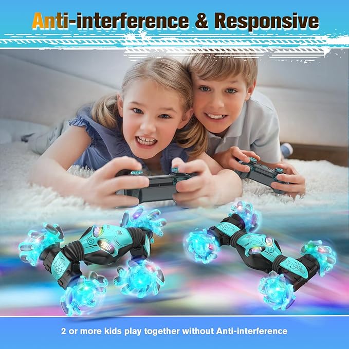 1:12 Gesture Sensing RC Stunt Car, 4WD Hand Controlled Remote Control Twist Cars with Light & Music, 360° Rotate Transform Drift, Gifts for 6-8-12 Kids Age 6 7 8 9 10 11 12 Yrs Old‌(Bule)