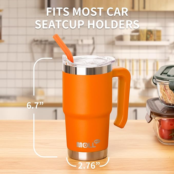 Kids Tumbler-16 oz Stainless Steel Double Wall Vacuum Insulated Tumbler Cup with Lid and Straw Travel Coffee Mug with Handle(Orange)