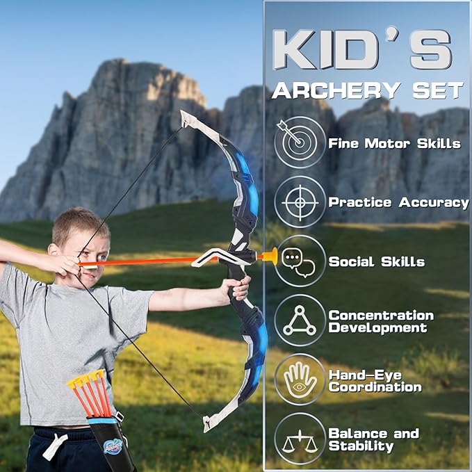 Bow and Arrow Set for Kids LED Light Up Archery Set with 10 Suction Cup Arrows Indoor Outdoor Toys with Standing Target & Quiver, Xmas Birthday Gift for Boys Girls Age 4-8 8-12