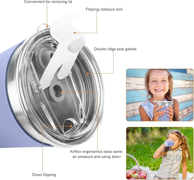 Yummy Sam 6PCS Kids Stainless Steel Cups with Lids, 12oz Spill Metal Tumblers Proof With Silicone Straws, Unbreakable Toddle Cups with Full Wrapped Anti-Scald Sleeves for Cold Drinks