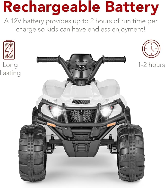 Best Choice Products 12V Kids Ride-On Electric ATV, 4-Wheeler Quad Car Toy w/Bluetooth Audio, 2.4mph Max Speed, Treaded Tires, LED Headlights, Radio - White