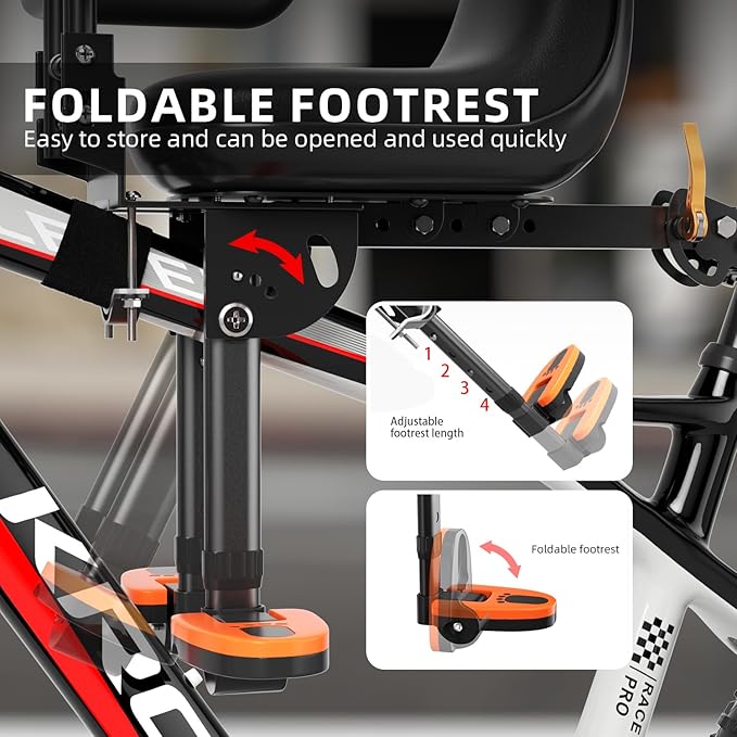 Child Bike Seat, Kids Bike Seat with Guardrail, High Seat Cushion Backrest Mountain Bike Child Bike Seat, Bicycle Child Safety Seat for Children from 1 to 3 Years Old