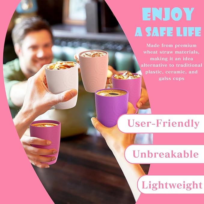 Homienly Drinking Glasses Wheat Straw Cups, Water Cup Set of 4, Reusable Cups, Unbreakable Plastic Drinking Cup, Dishwasher and Microwave safe, Cups for Kids - Flower Color