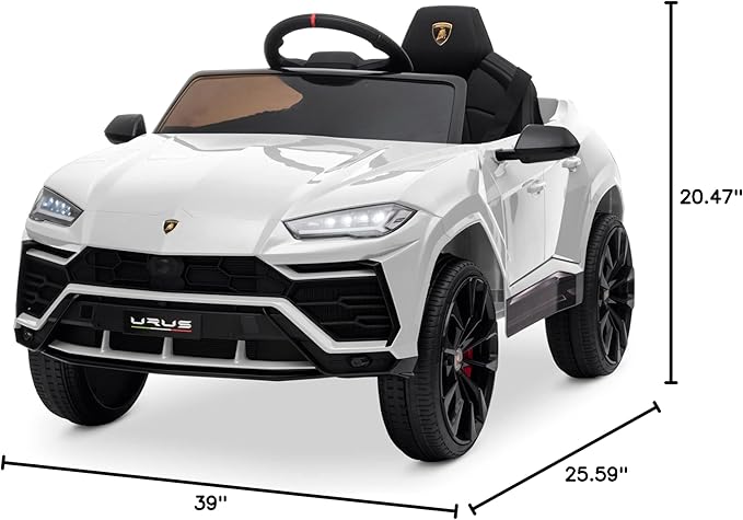 Kidzone Ride On Car 12V Lamborghini Urus Kids Electric Vehicle Toy w/Parent Remote Control, Horn, Radio, Port, AUX, Spring Suspension, Opening Door, LED Light - White