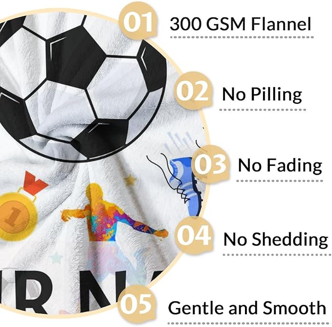 Personalized Soccer Blanket for Kids - 50x60 Inches Soft Fuzzy Cozy Throws Gifts for Soccer Players - Colorful Sports Throw Blanket for Couch, Living Room & Office