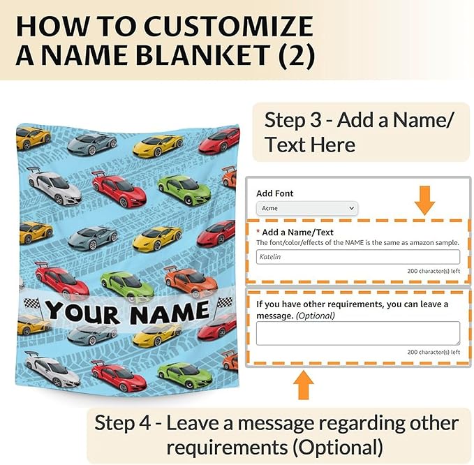 Personalized Car Blanket Gifts for Kids - 60x80 Inches Cute Cars Throw Blanket for Boys Men Race Sport Car Lovers - Custom Blue Soft Fuzzy Blankets for Couch Sofa Bed