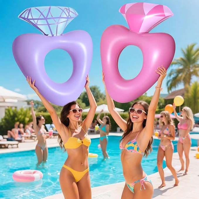 HeySplash Pool Floats, Inflatable Diamond Ring Pool Float, Large Engagement Ring Floatie for Bachelorette Party, Heart Shaped Swim Tube River Lake Beach Bride Wedding Decor Fun Toy Raft Adults, Purple