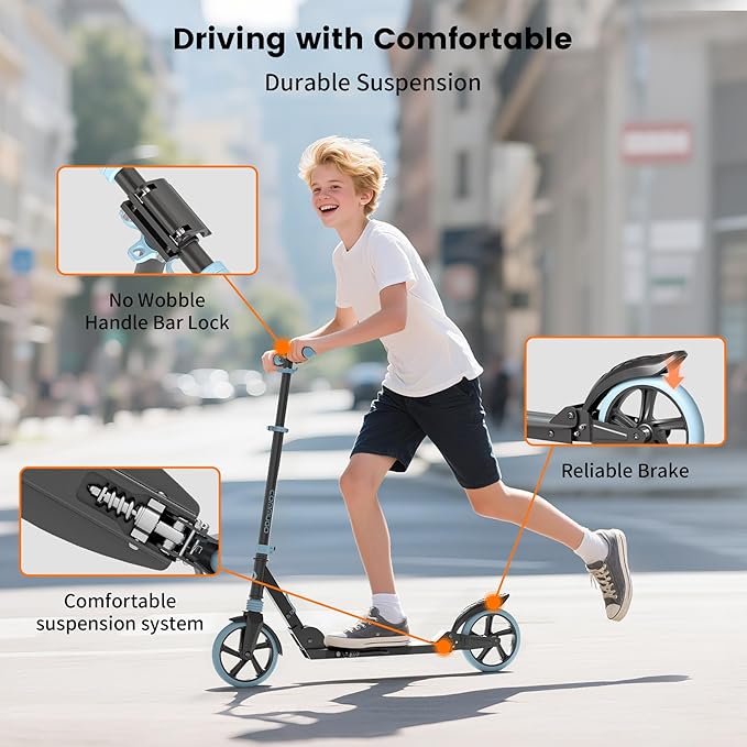 Kick Scooter for Kids 5-12 with Suspension, Teens, Foldable Lightweight Scooter with 8 Inch Wheels, Max Load 240 LBS