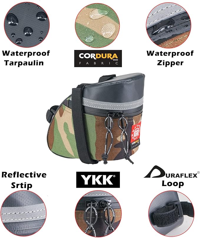 Rough Enough Bike Saddle Bag Seat Pack with 3M Reflective Tape for Road Mountain Bikes Outdoor Tactical Camo