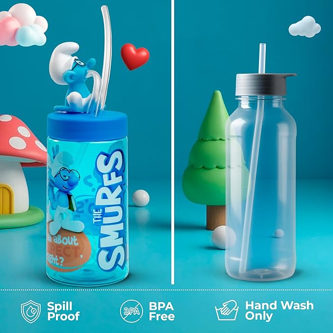Brainy Smurf Cup, Water Bottle, Tumbler with Lid and Straw, Travel Sippy Cup for Water or Milk, Cups with Lids BPA Free Plastic, 12 oz