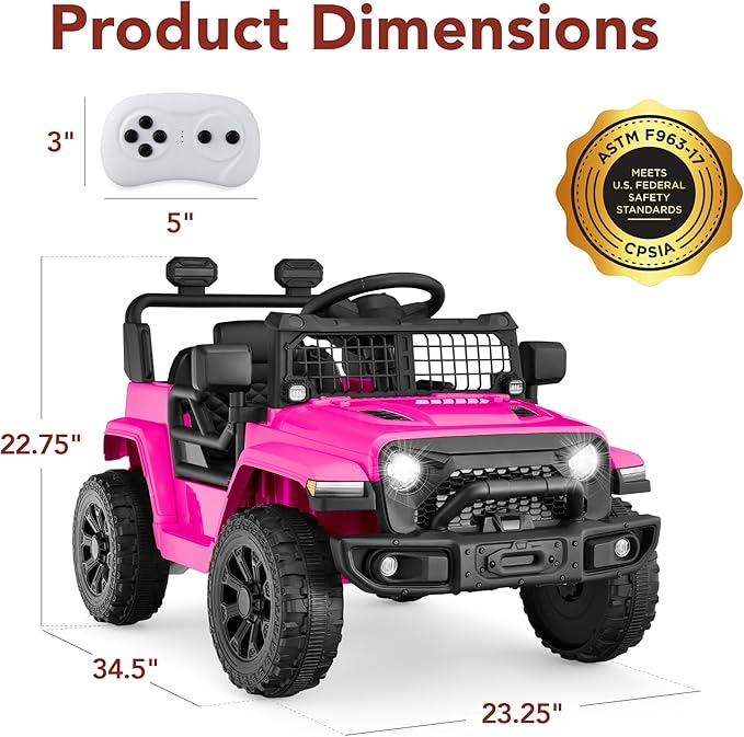 Best Choice Products 6V Kids Ride On Toy, Mini Truck, Electric Play Car w/Parent Remote Control, 4-Wheel Suspension, LED Lights, 2 Speeds, Functional Horn, 3.1MPH Max Speed - Hot Pink