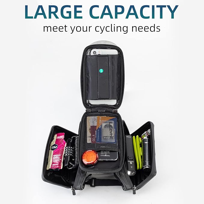 ROCKBROS Bike Phone Bag, Waterproof Bike Frame Bag for Phones Below 6.2"/5.8”, Bike Top Tube Phone Holder, Durable Bike Accessories for Cycling