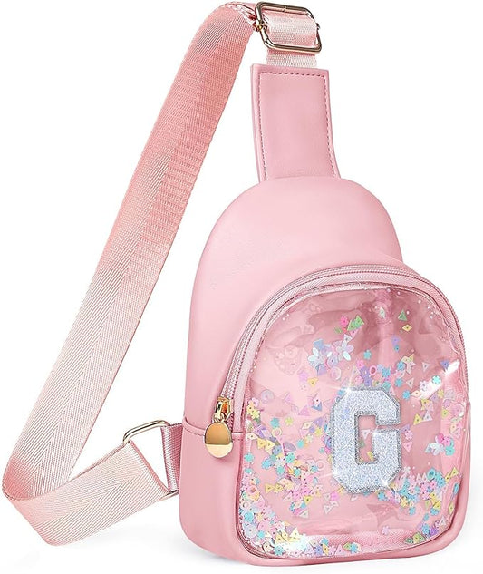 COSHAYSOO Pink Toddler Little Girls Purse 2 3 4 5 6 7 Year Old Kids Sling Bag Initial Crossbody Pouch, Cute Kawaii Travel Everywhere Daily Essentials Organizer Bag Outfit Accessories Letter G