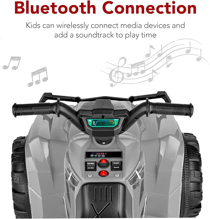 Best Choice Products 12V Kids Ride-On Electric ATV, 4-Wheeler Quad Car Toy w/Bluetooth Audio, 2.4mph Max Speed, Treaded Tires, LED Headlights, Radio - Gray