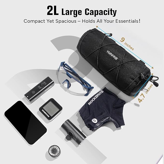 Bike Handlebar Bag, Waterproof Bicycle Storage Pouch, Cylindrical Handlebar Bag with Shoulder Strap & Elastic Cord, Fits Road & Mountain Bikes