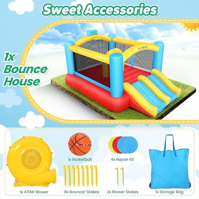 AKEYDIY Bounce House for Kids,13 x 12ft Obstacle Course Bounce House Jump 'n Slide for 3-12 yr Kids, Inflatable Bouncy House with Double Slides&Large Bounce Area - Bouncy Castle for Indoor/Backyard