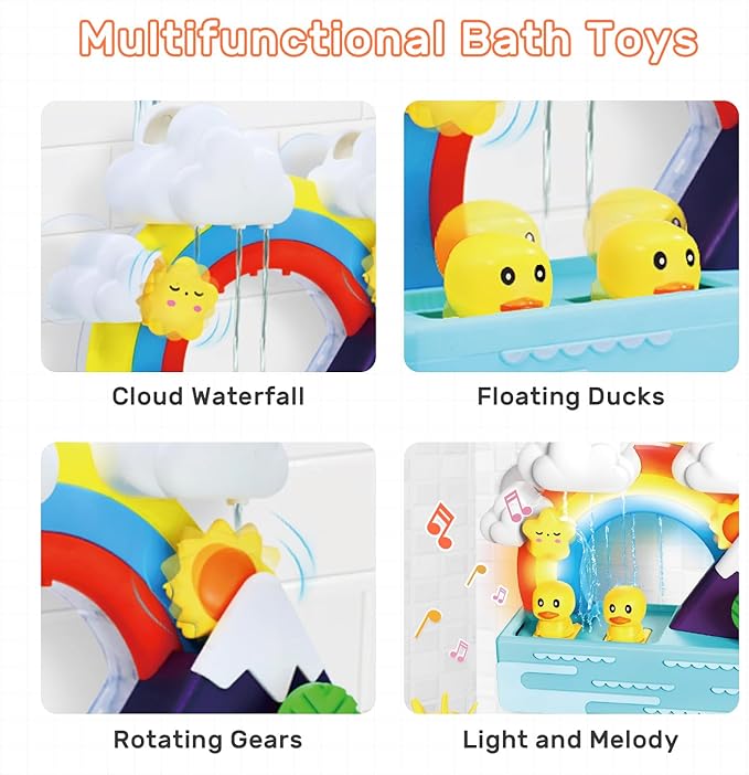 Bath Duck Toy with Light and Music, Toddlers Bathtub Toy with Marble Run, Floating Swimming Duck, Baby Shower Toy